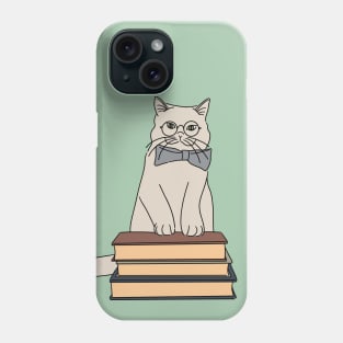 cute cat with spectacles and books digital illustration Phone Case