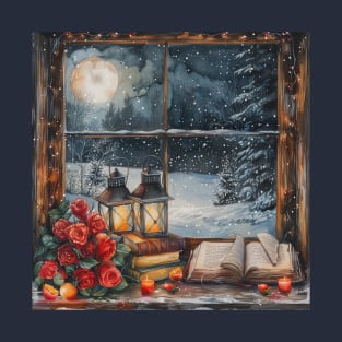 Fantasy winter starry night window T-Shirt