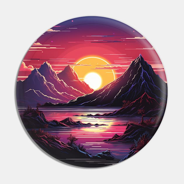 Vintage Vinyl Record Synthwave Sun Pin by Nightarcade