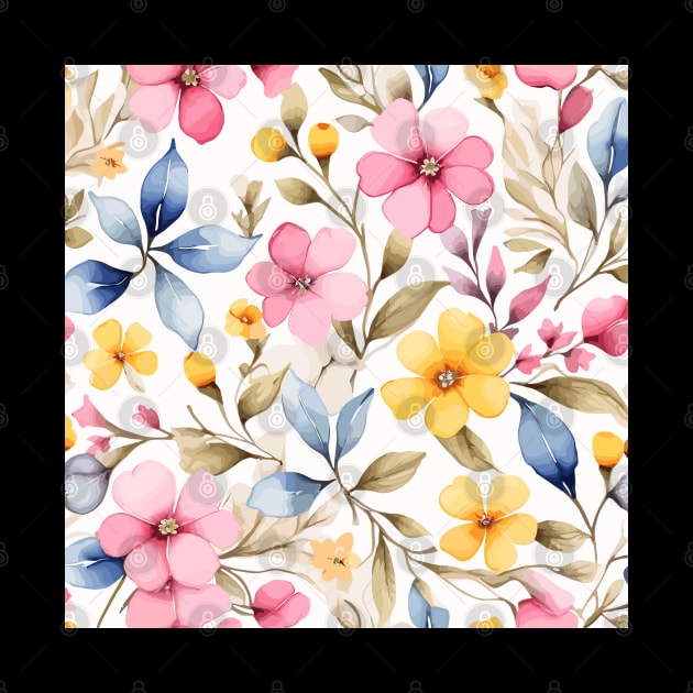 Light Pink and Yellow Flowers Pattern on White by Siha Arts