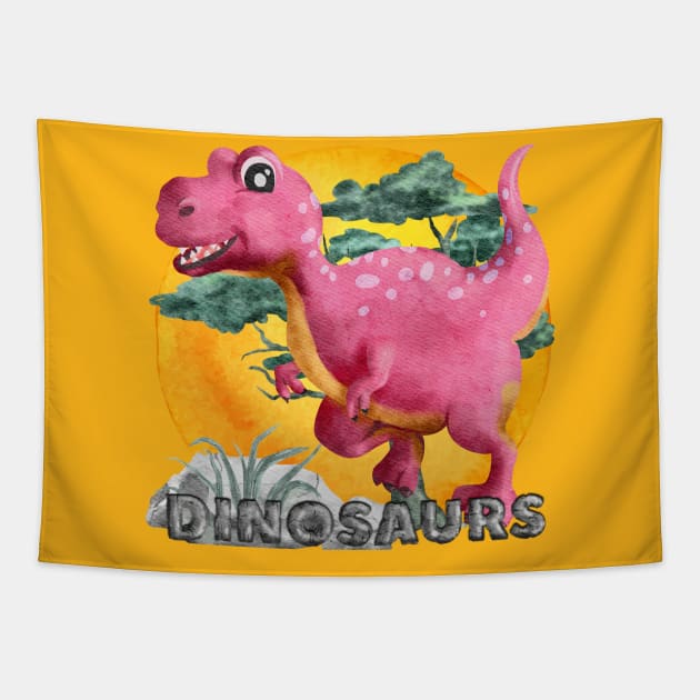 Pink Watercolor Dinosaur Tapestry by The Lucid Frog