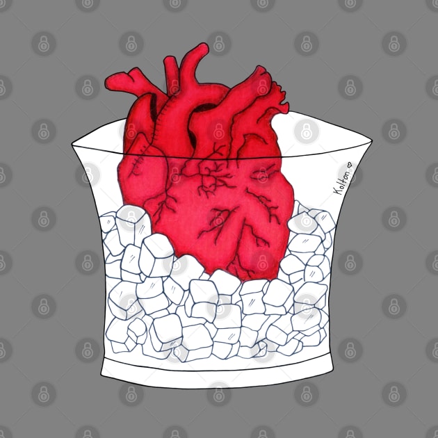 "On The Rocks" · Red heart on ice cubes in glass · minimalistic illustration by natashakolton