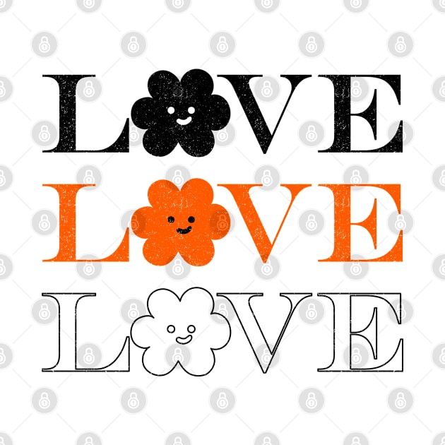 Love slogan with chamomile flower character face. Hippie style groovy vibes by NKTN