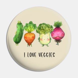 "I love Veggies" Cute Watercolour Handmade Pin