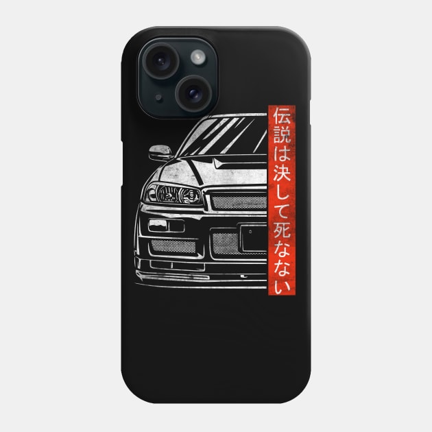 R34 GTR Skyline JDM Legends Never Die Tuning Car Phone Case by Automotive Apparel & Accessoires