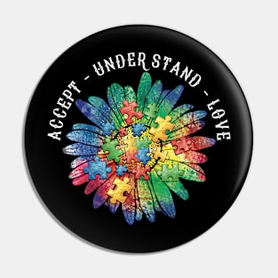 Floral Autism Awareness Daisy Flower Accept Understand Love Puzzle Pin