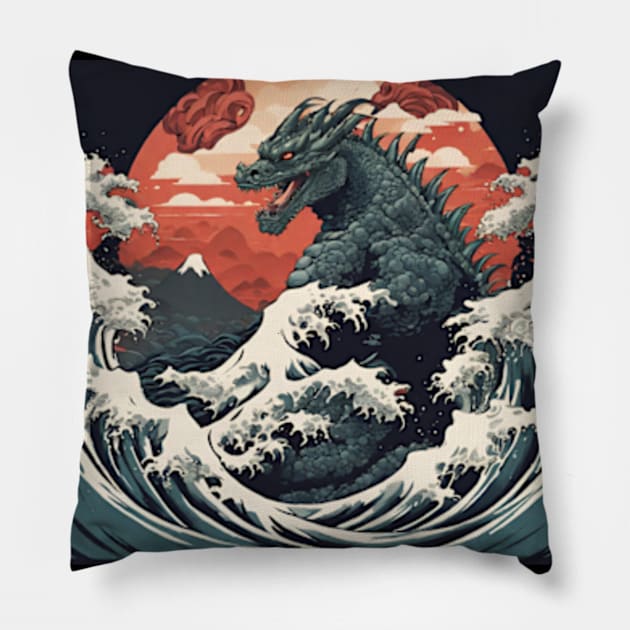 godzilla art japanese style Pillow by cloudviewv2