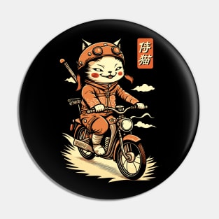 Japanese Samurai Cat on Motorcycle Kawaii Ninja Cat Pin