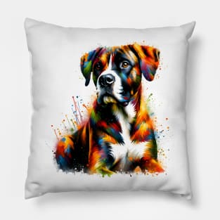 Abstract Treeing Tennessee Brindle in Colorful Splash Art Pillow