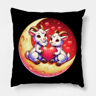 Valentine Goat Couple on Moon Valentines Day Goat Pillow