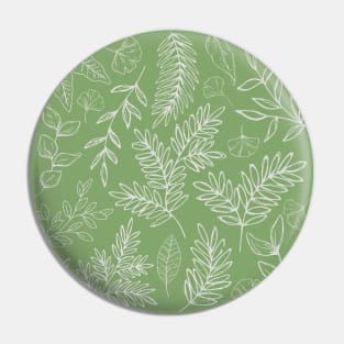 Botanical Line Drawn Leaves Pattern Green Pin