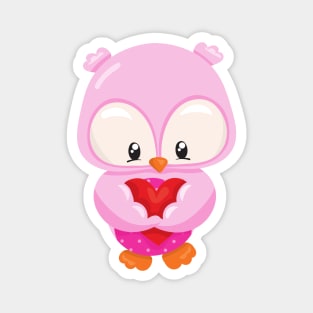 Cute Owl, Little Owl, Owl In Love, Hearts Magnet