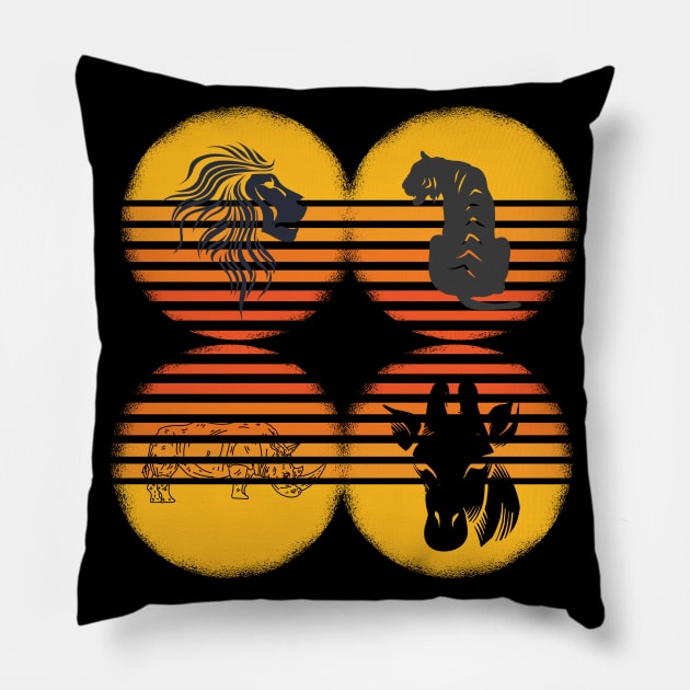 Rhino Giraffe Lion TIger Africa Animals Pillow by Imutobi