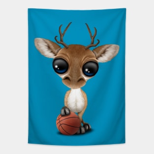Cute Baby Deer Playing With Basketball Tapestry