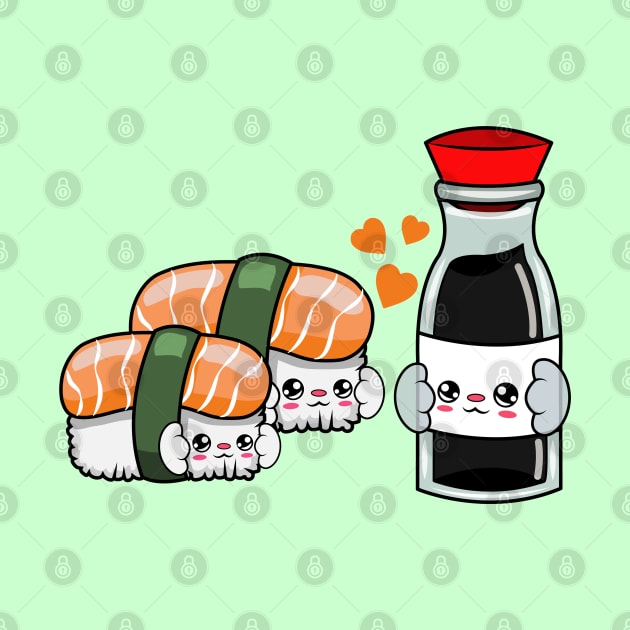 All i need is sushi and soya, Kawaii sushi and soya cartoon. by JS ARTE