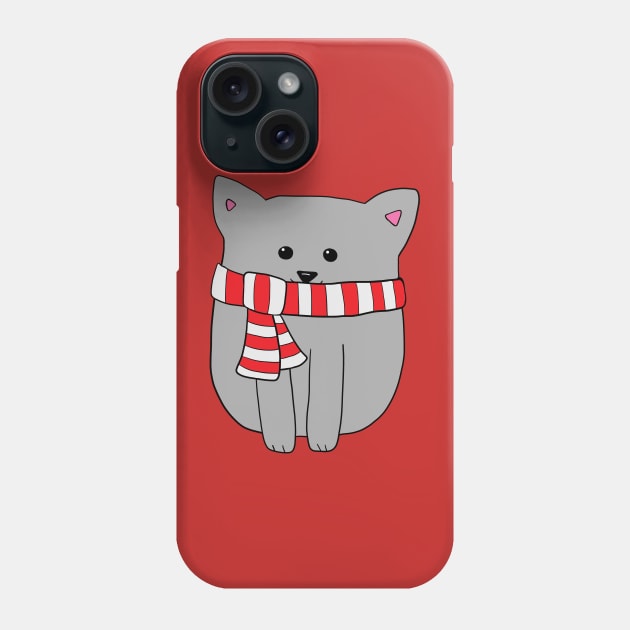 Grey Kitty in Candy Cane Scarf Phone Case by alisadesigns