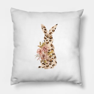 Cute leopard floral boho bunny silhouette illustration Pillow