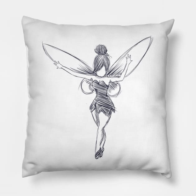 Tinkerbell crayon b&w Pillow by Littlepancake