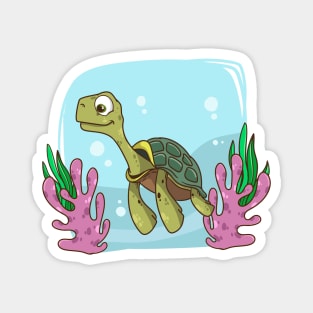 Hand Drawn Sea Turtle Cartoon Magnet