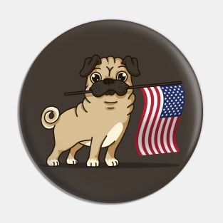 Pug American Flag T-Shirt 4th July Patriotic USA Pug Shirt Pin