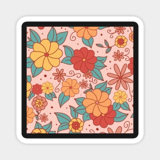 vintage groovy 70's floral wallpaper print Magnet