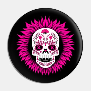 breast cancer oink sugar skull sunflower Pin