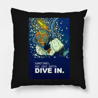 Diving in a Vintage suit Pillow