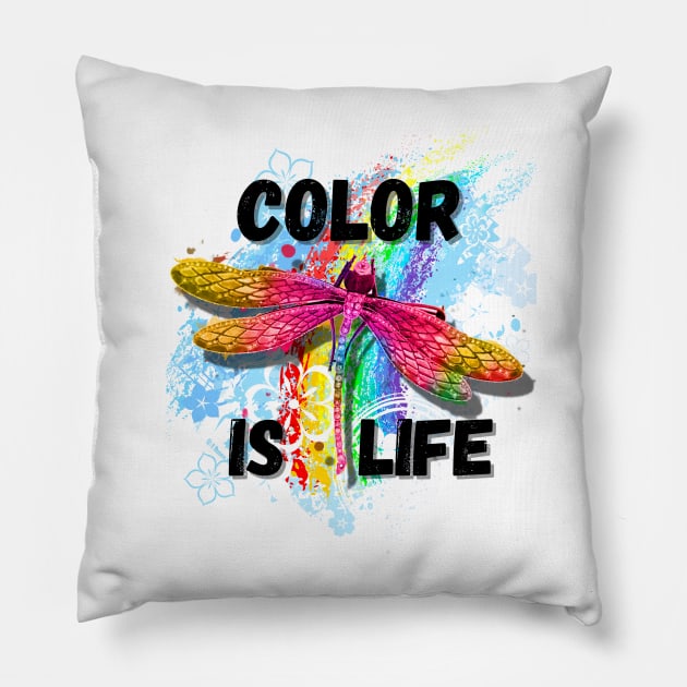 Color is Life Rainbow Dragonfly Pillow by Bellinna