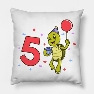 I am 5 with turtle - kids birthday 5 years old Pillow