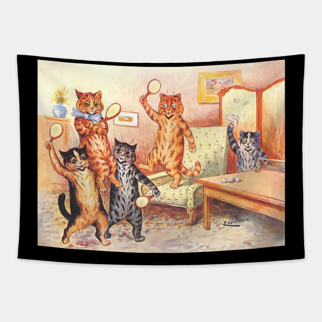 Winner Ping Pong Cats by Louis Wain Tapestry by KarwilbeDesigns