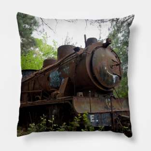 Abandoned steam loco in Greece Pillow