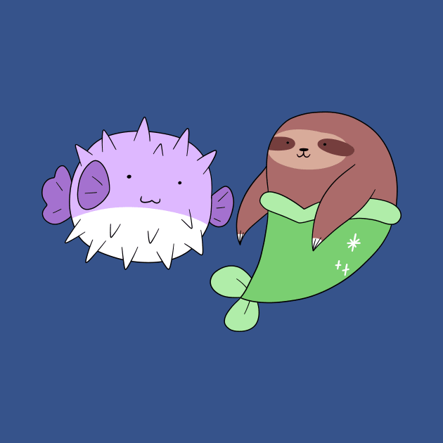 Puffer Fish and Mermaid Sloth by saradaboru