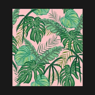 Pink and greenTropical Palm Leaf Print T-Shirt