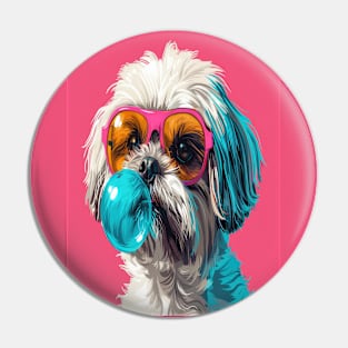 Pop Art Pooch: A Shaggy Dog's Bubble Gum Fun Pin