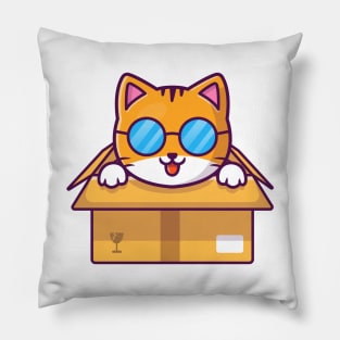 Cute Cat Playing In The Box Cartoon (5) Pillow