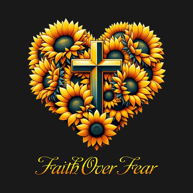 Jesus Faith Over Fear Sunflower by ladonna marchand