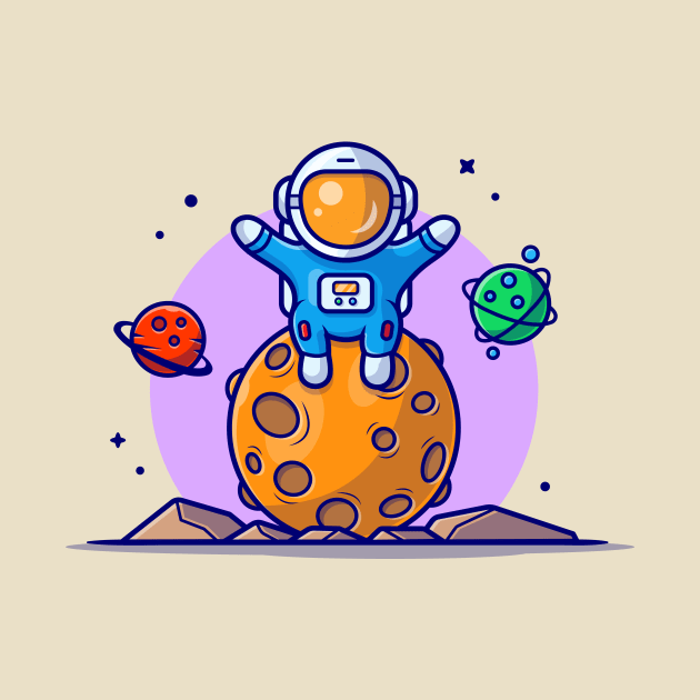 Cute Astronaut Sitting On Planet Space Cartoon Vector Icon Illustration by Catalyst Labs