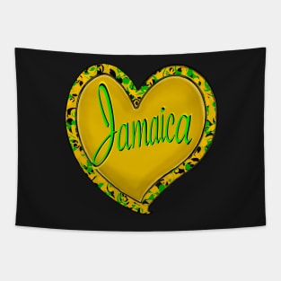 Jamaica in a heart - Jamaica in black green and gold flag colours colours inside a heart shape Tapestry