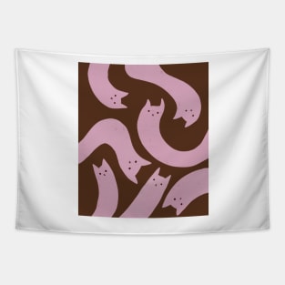 cat pattern aesthetic illustration pink brown Tapestry