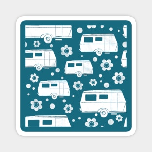 Vintage Caravan block print in dark teal and white Magnet