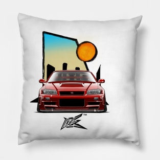 nissan skyline gtr r34 red Pillow