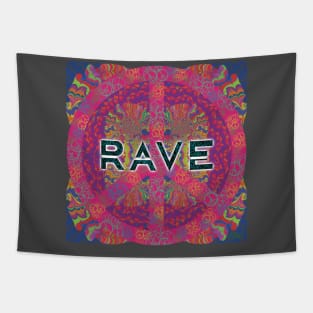 Psychedelic Rave Flyer with Peace Symbol Tapestry