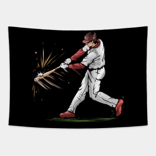 Batter Hits A Baseball With His Bat Tapestry