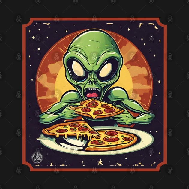 Alien eat pizza by Ilustradamus