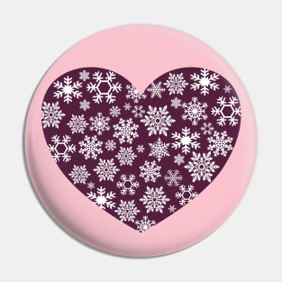 Burgundy Heart Filled With Snowflakes Pin