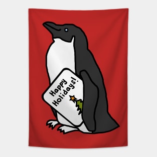 Cute Christmas Penguin says Happy Holidays Tapestry