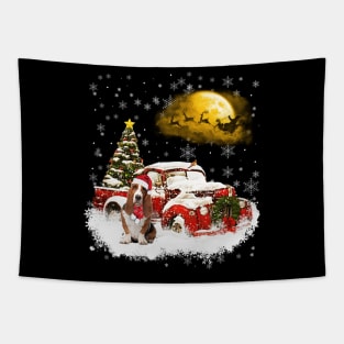 Red Truck Xmas Tree Basset Hound Christmas Tapestry