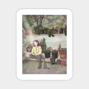 Cute charater sitting in garden art Magnet