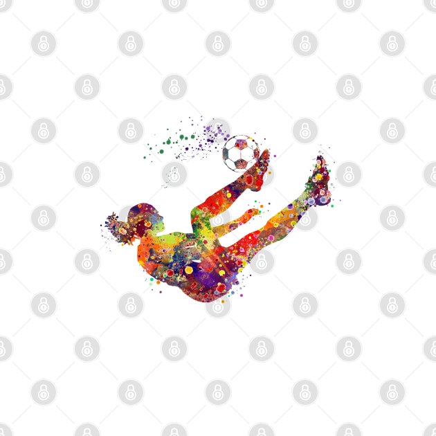 Soccer Girl Bicycle Kick Sports Watercolor Gift by LotusGifts