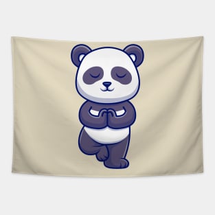 Cute Panda Meditating Yoga Cartoon Tapestry